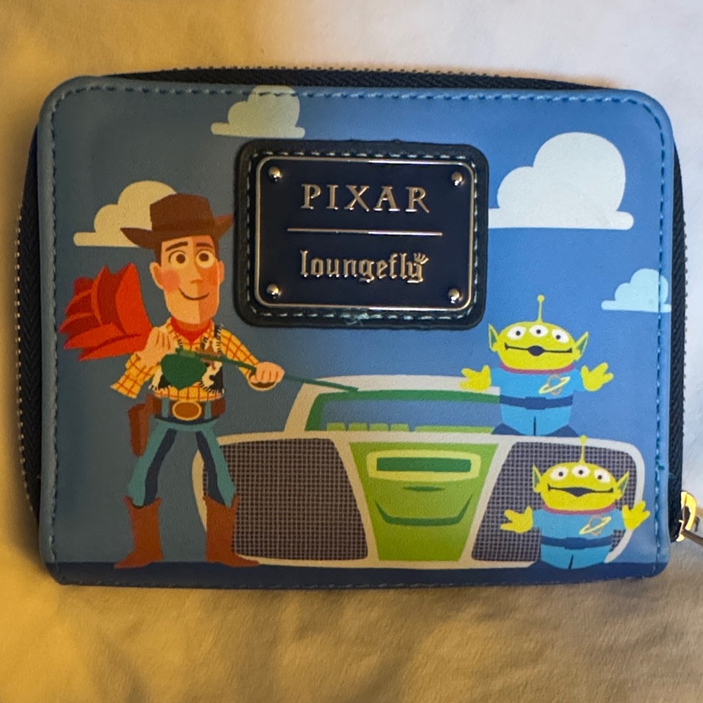 Loungefly Pixar Toy Story Blue Zip Wallet with Woody & Aliens